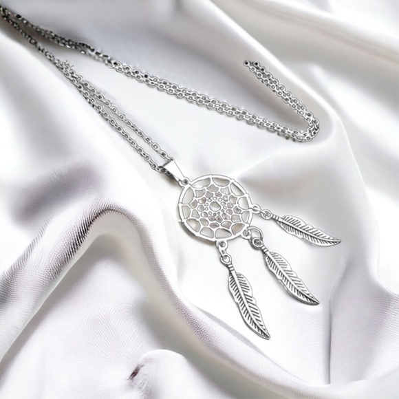 NEW Dream Catcher Feather Necklace Rolo Silver Chain - Picture 1 of 2